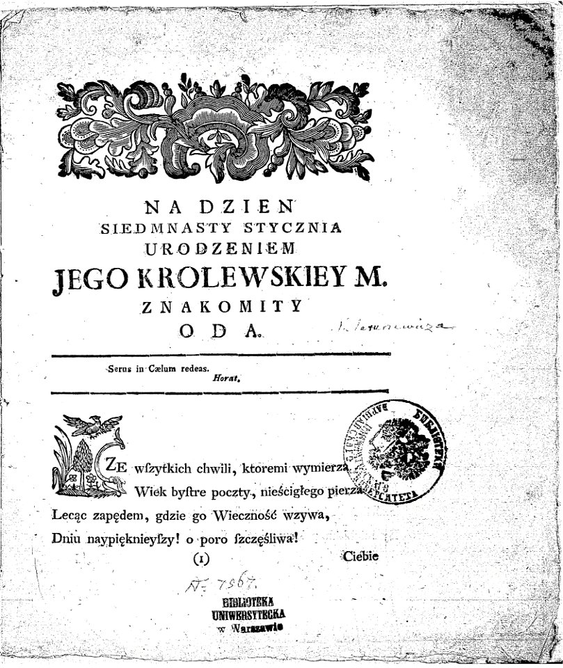 Na dzien siedmnasty stycznia, urodzeniem Jego Krolewskiey M. znakomity (11815005)