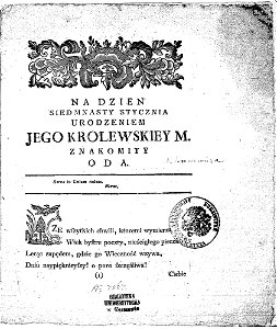 Na dzien siedmnasty stycznia, urodzeniem Jego Krolewskiey M. znakomity (11815005)
