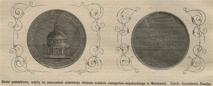 Medal pamiątkowy, wybity na uroczystość stuletniego istnienia kościoła ewangelicko-augsburskiego w Warszawie - Dzieło Bronisława Puscha (58907)