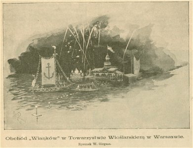 Obchód Wianków w Towarzystwie Wioślarskim w Warszawie Rysunek W. Girgasa (81498)
