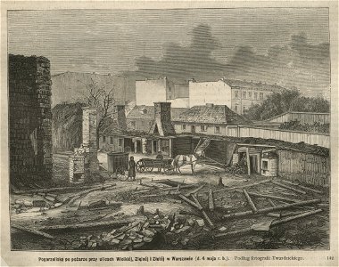 Pogorzelisko po pożarze przy ulicach Wielkiej, Zielnej i Złotej w Warszawie (d. 4 maja r. b.) (58807)