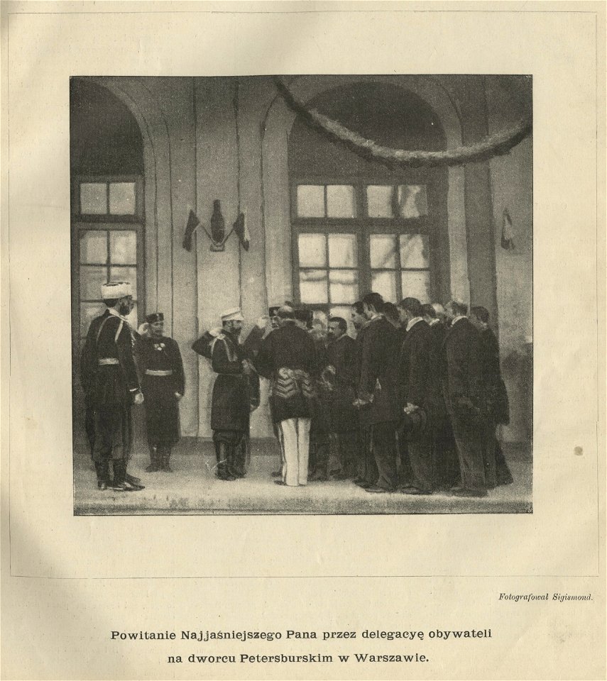 Powitanie Najjaśniejszego Pana Mikołaja II przez delegację obywateli na dworcu Petersburskim w Warszawie (61537)