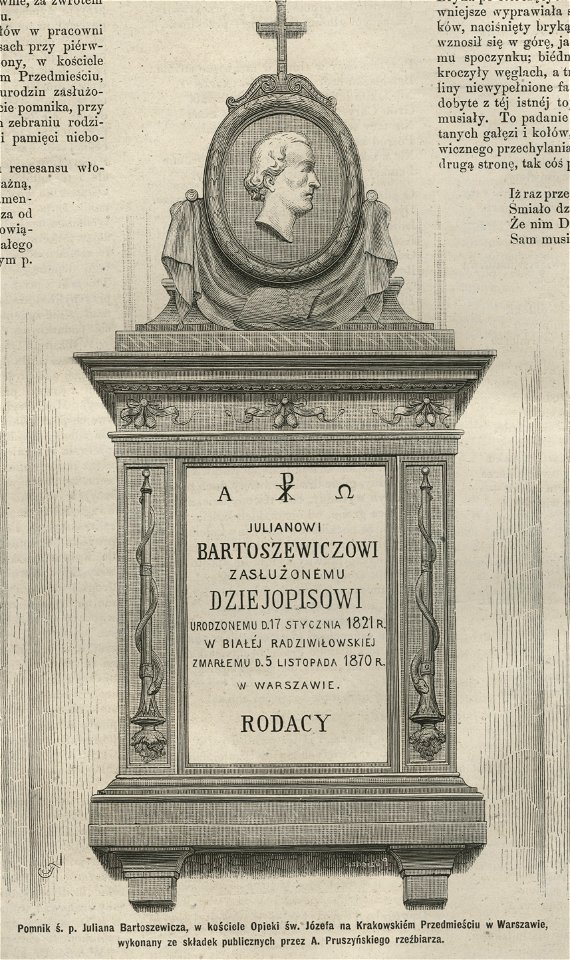 Pomnik ś. p. Juliana Bartoszewicza w kościele Opieki św. Józefa na Krakowskim Przedmieściu w Warszawie wykonany ze składek publicznych przez A. Pruszyńskiego rzeźbiarza (58567)