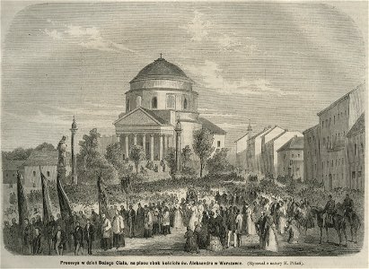 Procesya w dzień Bożego Ciała, na placu obok kościoła św. Aleksandra w Warszawie (58542)