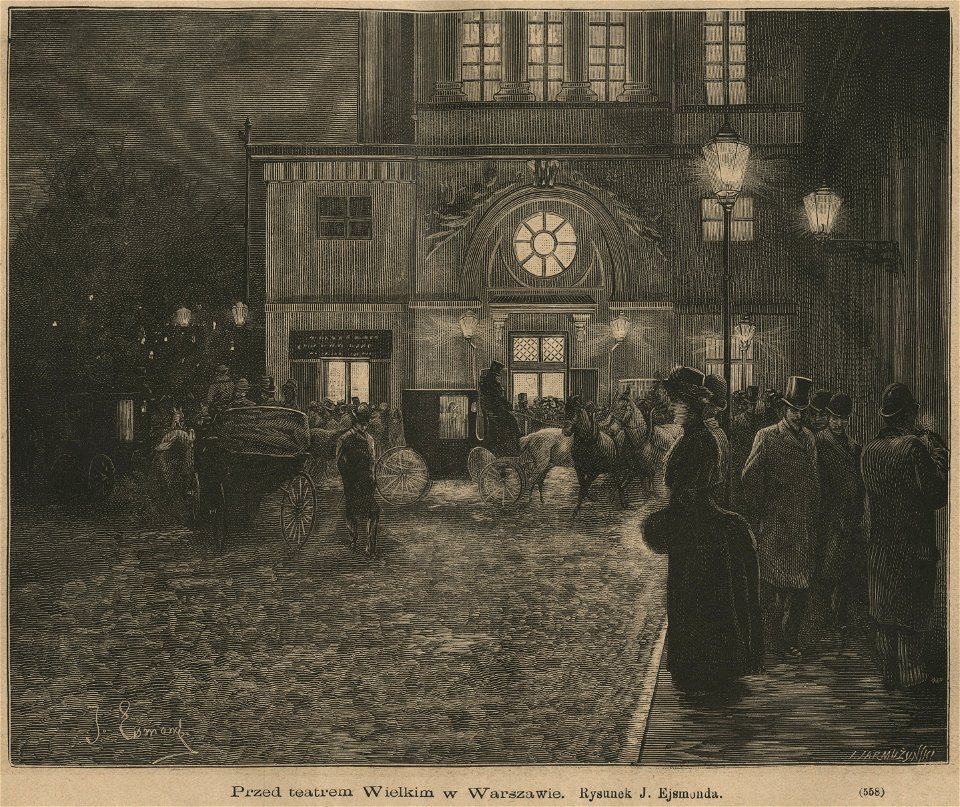 Przed teatrem Wielkim w Warszawie - Rysunek J. Ejsmonda (59009)