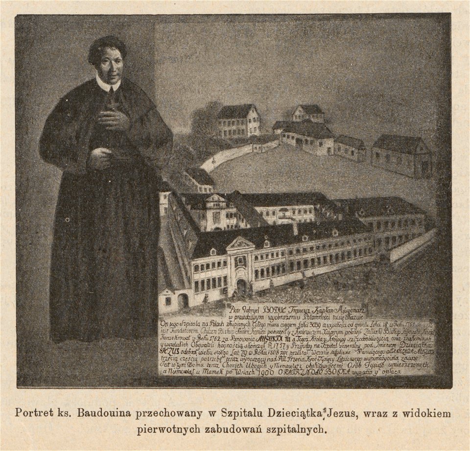 Portret ks. Baudouina przechowany w Szpitalu Dzieciątka Jezus, wraz z widokiem pierwotnych zabudowań szpitalnych (56712)