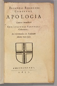 Rudolf Glauber, Apologia contra mendaces Christophori Farnneri calumnias title 1655 page