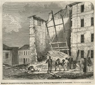 Runięcie trzypiętrowej oficyny domu nr 8 przy ul. Dzikiej w Warszawie d. 15 kwietnia (58664)