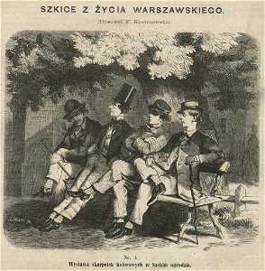 Szkice z życia warszawskiego - Rysował F. Kostrzewski - Nr 4 - Wystawa skarpetek kolorowych w Saskim ogrodzie (57739)