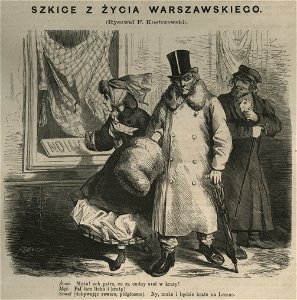 Szkice z życia warszawskiego - Rysował F. Kostrzewski - Nr 15 - Przed sklepem (58072)