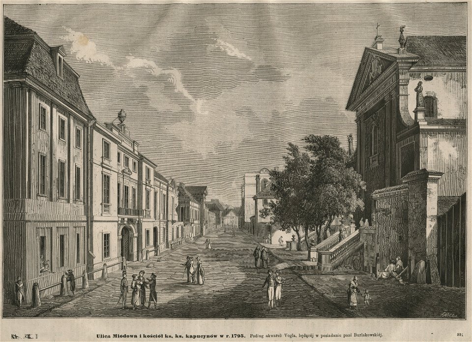 Ulica Miodowa i kościół ks. ks. kapucynów w r. 1795 - Podług akwareli Vogla bedącej w posiadaniu pani Burlakowskiej (58856)