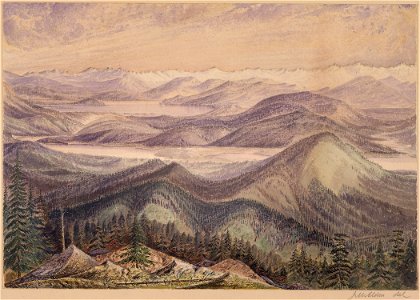 View from summit of Lookout Mountain, right bank of Clark's Fork opposite Sinyakwateen, showing Kellispelm or... - NARA - 305509