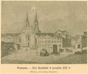 Warszawa Plac Krasiński właśc. Krasińskich w początku XIX w. Według owoczesnej akwareli (80263)