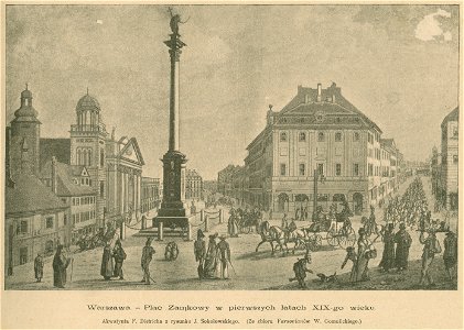 Warszawa Plac Zamkowy w pierwszych latach XIX-go wieku Akwatynta F. Dietricha z rysunku J. Sokołowskiego Ze zbioru Varsavianów W. Gomulickiego (80250)