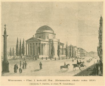 Warszawa Plac i kościół Św. Aleksandra około roku 1830 Akwatynta F. Dietricha Ze zbioru W. Gomulickiego (80264)