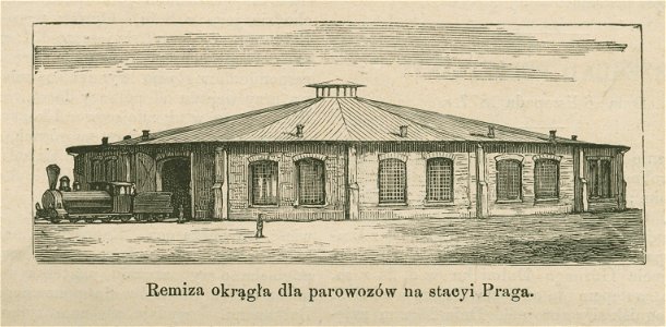 Widoki Drogi Żelaznej Nadwiślańskiej Podług fotografii M. Fajansa Remiza okrągła dla parowozów na stacji Praga (85550)