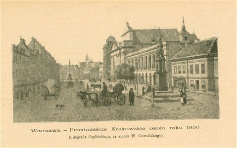 Warszawa Krakowskie Przedmieście około roku 1850 Litografia Ceglińskiego ze zbioru W. Gomulickiego (80251)