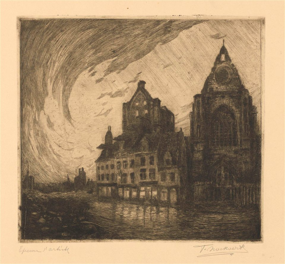 Frans Nackaerts - Grote Markt 1914 - Graphic work - Royal Library of Belgium - S.III 80097