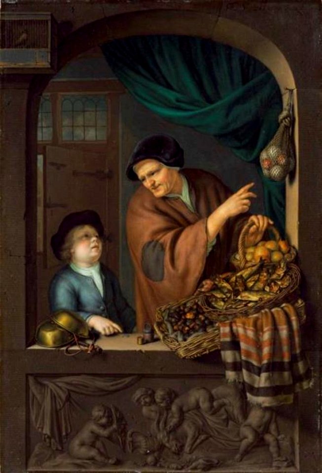 Frans van Mieris (II) - De kastanje- en bokkingverkoopster - GK 312 - Museumslandschaft Hessen Kassel