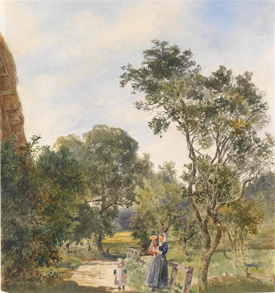 Franz Alt Frau mit zwei Kindern in einer Parklandschaft 1883