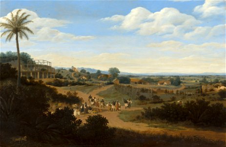 Frans Post - Brazilian Landscape with a House under Construction, c. 1655-60. Free illustration for personal and commercial use.