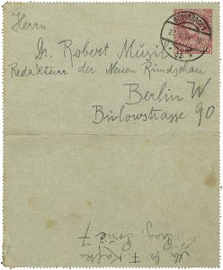 Franz Kafka an Robert Musil 1914-02-27 Umschlag