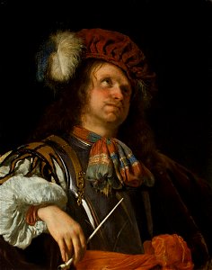 Frans van MIeris (I) - A Soldier Smoking a Pipe. Free illustration for personal and commercial use.