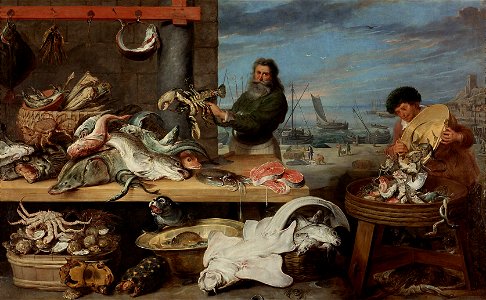 Frans Snyders and Cornelis de Vos - Fish Market. Free illustration for personal and commercial use.