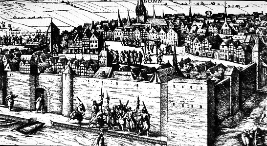 Franz Hogenberg 1584. Versenkung zweier Prediger im Rhein bei Bonn