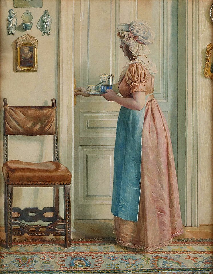 Franz Kuderna Interieur mit Dienstmädchen