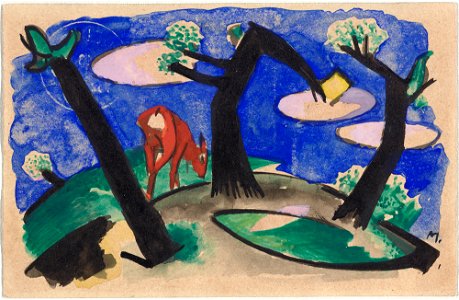 Franz Marc - Landschaft mit rotem Tier