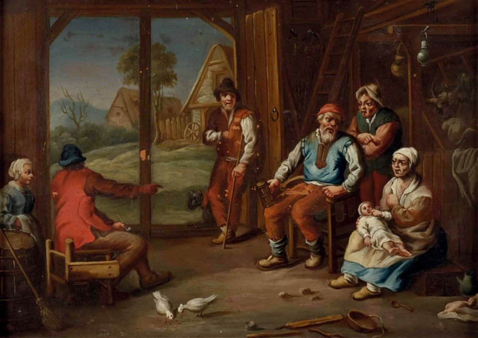 Franz Josef Textor (attr) Der alte Bauer inmitten seiner Familie