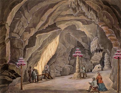Franz Kurz zum Thurn und Goldenstein - Zastor, jahalna šola, spovednica in stebri v obliki topov v Postojnski jami