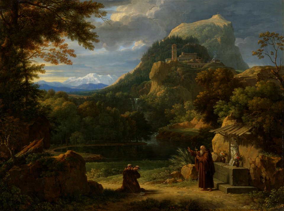 François-Xavier Fabre - Saint Antoine de Padoue introduisant deux novices frères dans un paysage montagneux