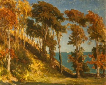 Frederic Leighton (1830-1896) - A Wooded Hill with the Sea beyond - 584345 - National Trust