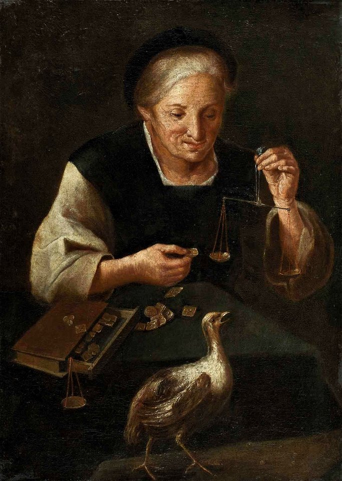 Frau beim Goldwägen 18Jh
