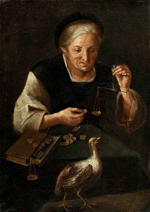Frau beim Goldwägen 18Jh