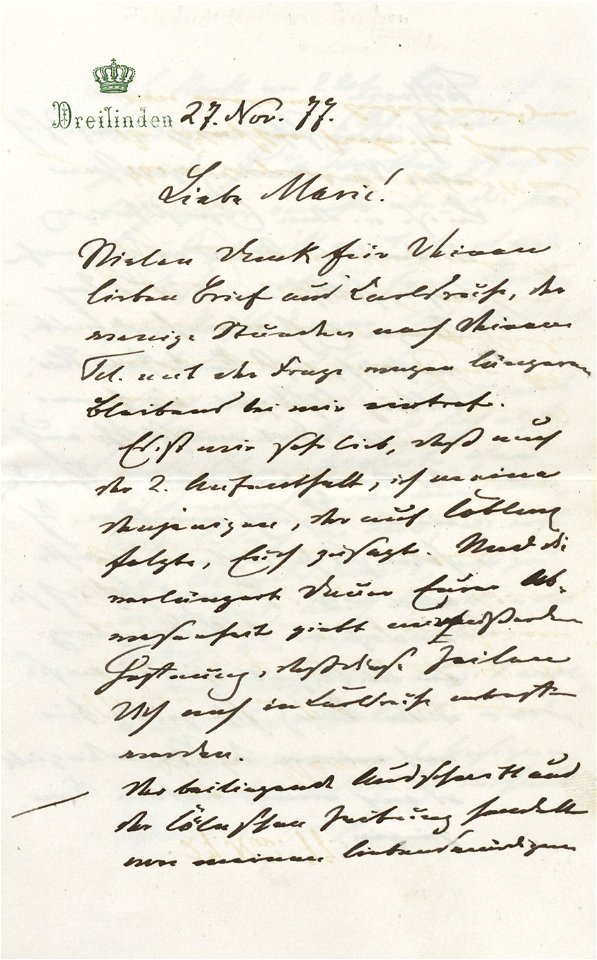 Friedrich Karl von Preußen an Tochter Marie 1877-11-27
