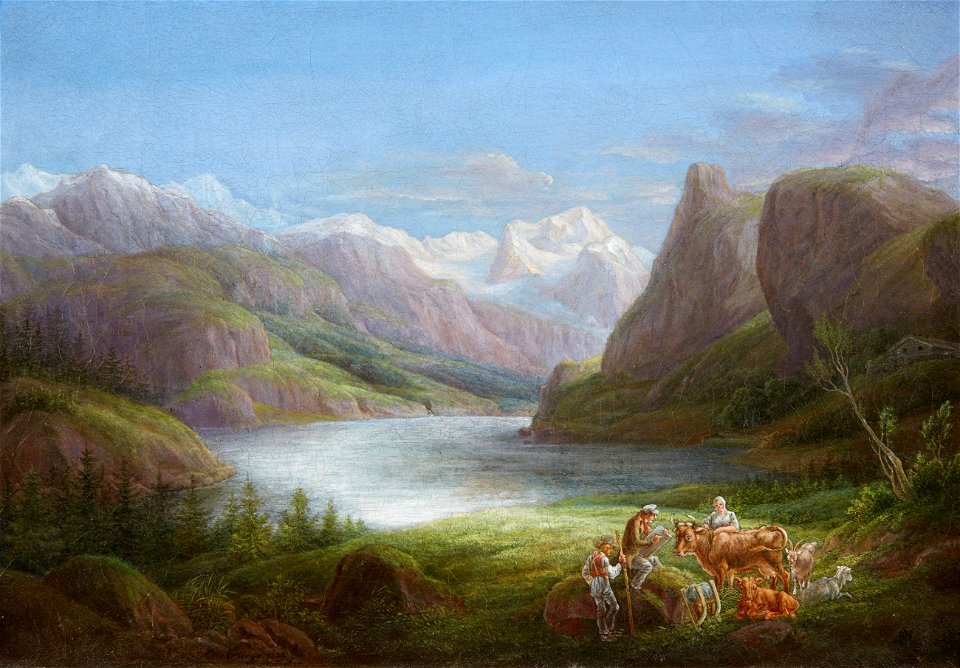 Friedrich Otto Georgi Gebirgssee mit zeichnendem Künstler 1839