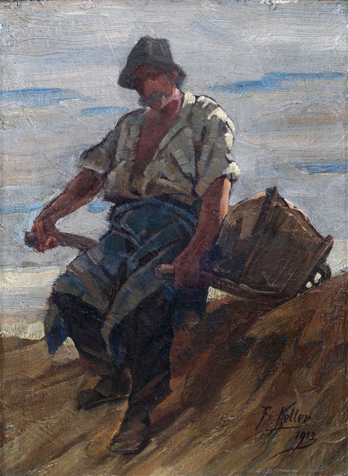 Friedrich von Keller Steinbrecher mit Schubkarre 1913