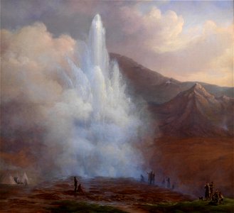 Friedrich Theodore Kloss - The Eruption of the Great Geyser in Iceland in 1834 - KMS266 - Statens Museum for Kunst