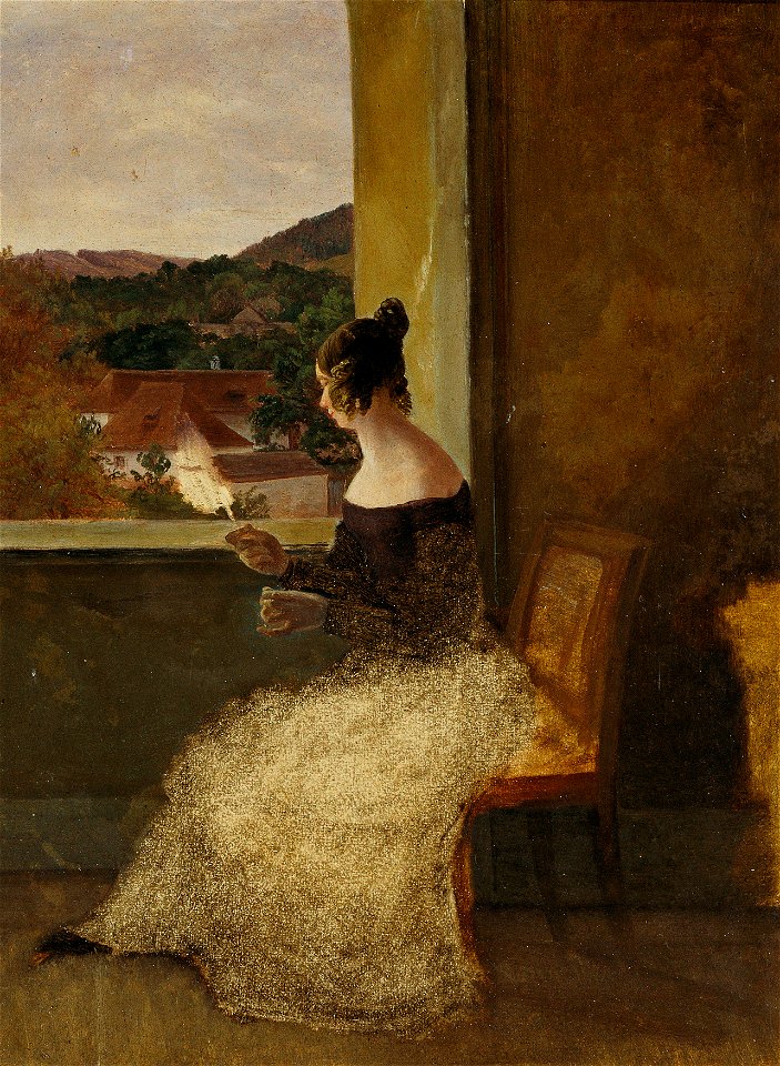 Friedrich Loos - Dame am Fenster mit Spinnrocken - 5466 - Österreichische Galerie Belvedere