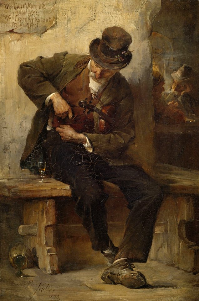 Friedrich von Keller Straßenmusikant vor einem Wirtshaus 1880