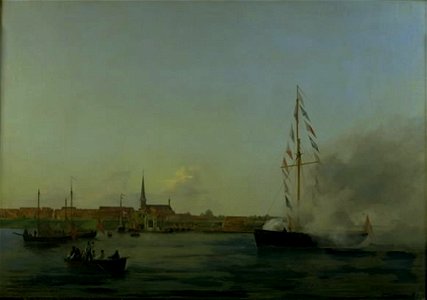 Friedrich Theodore Kloss - Havnen ved Nyborg. I forgrunden kutteren Neptun - KMS859 - Statens Museum for Kunst