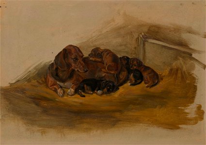 Friedrich Wilhelm Keyl (1823-71) - Waldina and her Puppies - RCIN 405820 - Royal Collection