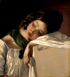 Friedrich von Amerling, 1834 - Jeune fille assoupie. Free illustration for personal and commercial use.