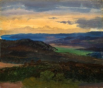 Friedrich Preller d.Ä. - Blick von der Wartburg bei Sonnenuntergang. Free illustration for personal and commercial use.