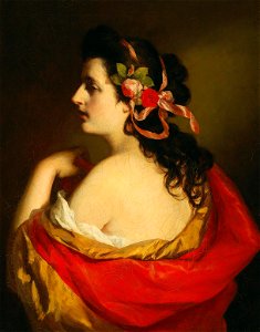 Friedrich von Amerling - Portrait of a young girl in profile with bands in her hair. Free illustration for personal and commercial use.