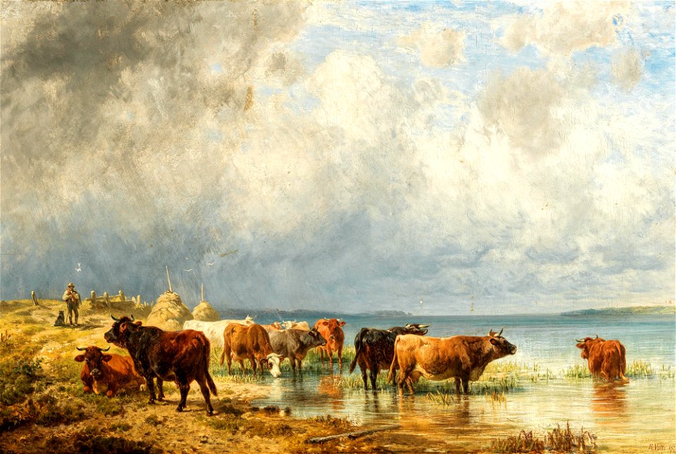 Friedrich Voltz Herde mit Schafen am See 1872