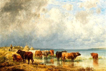 Friedrich Voltz Herde mit Schafen am See 1872